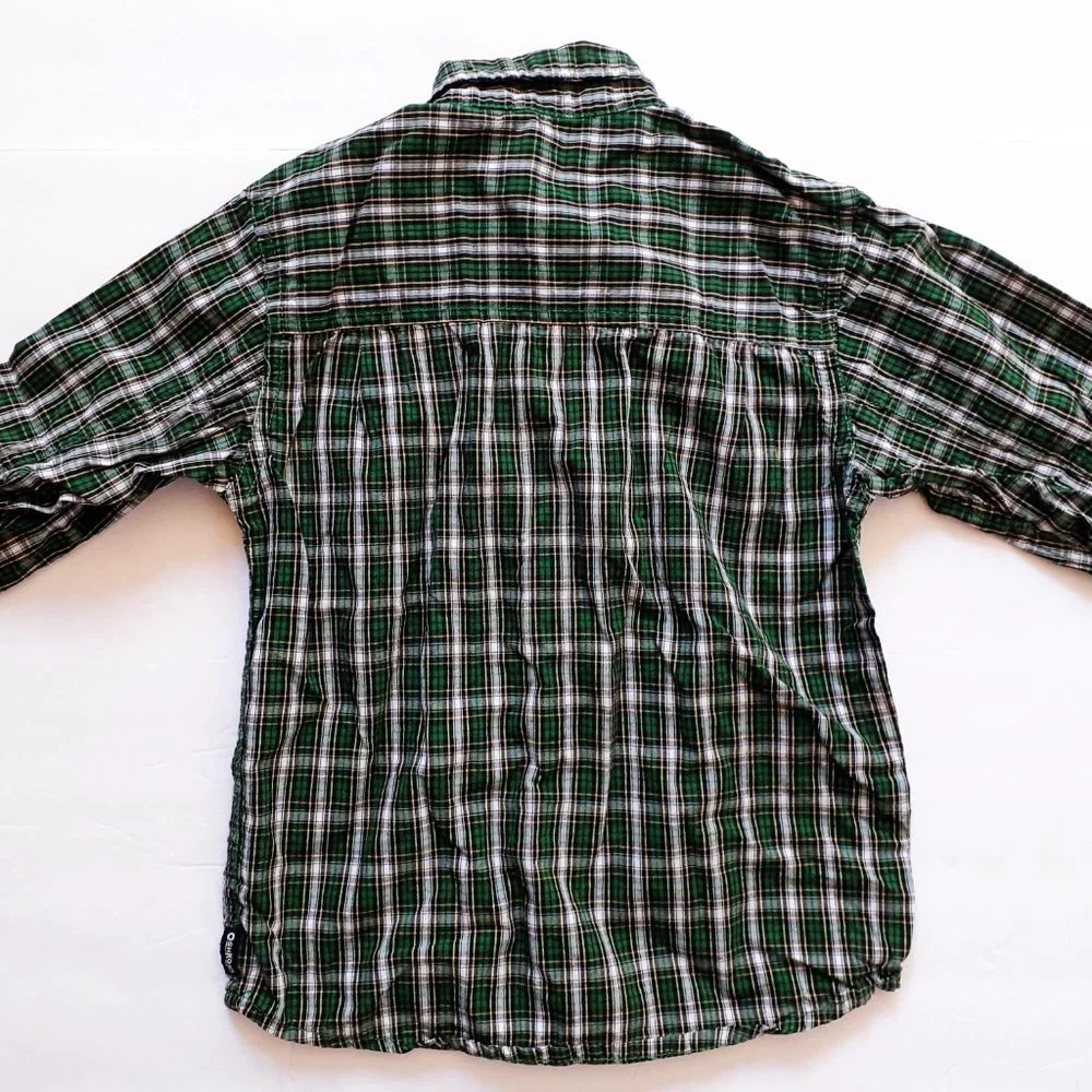 Oshkosh Boys Shirt Button Down Green Navy Plaid Long Sleeve Size 6 Holiday